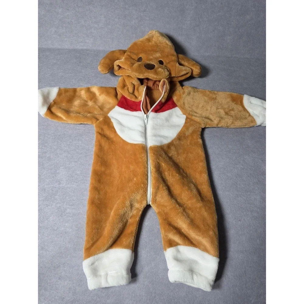 Brown Plush Full Body Hooded Puppy Costume Jumper Size 0-3M New Halloween